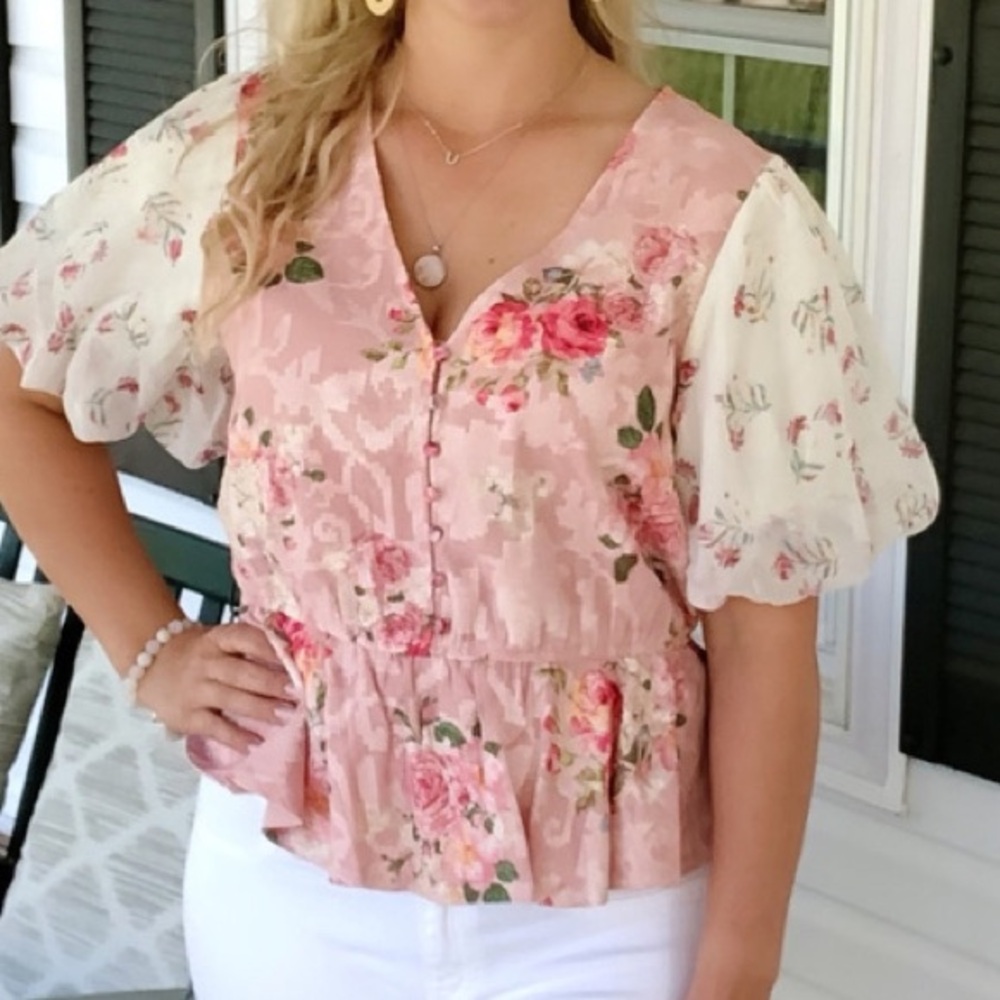 Anthropologie L Hemant & Nandita rose garden pink blouse - Picture 3 of 14